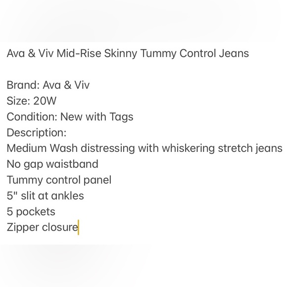 16 20 22 Ava & Viv Mid-Rise Tummy Control Distressed Skinny Jeans Target NEW NWT - Picture 5 of 5